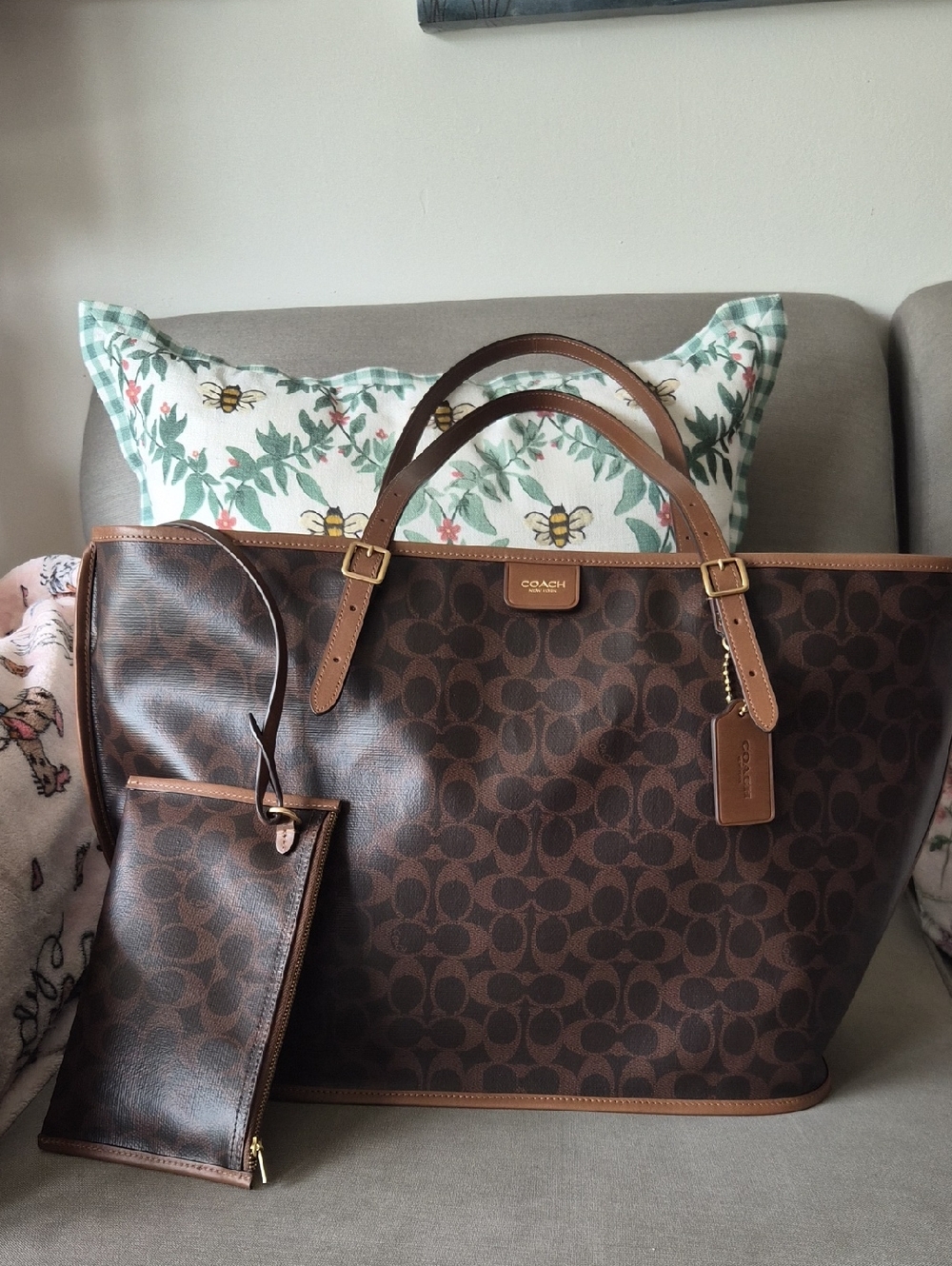 Coach Brown Signature Tote with Matching Pouch